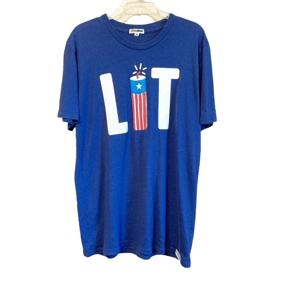 Tipsy Elves Men's Blue LIT Patriotic 4th of July Firework‎ Novelty T-Shirt Large